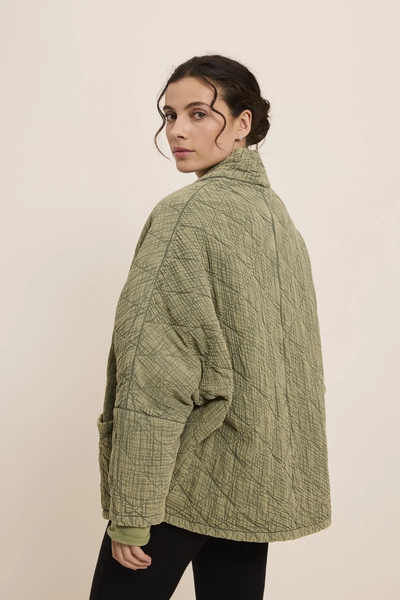 100% Cotton Quilted Vitoria Kimono Jacket in Lichen