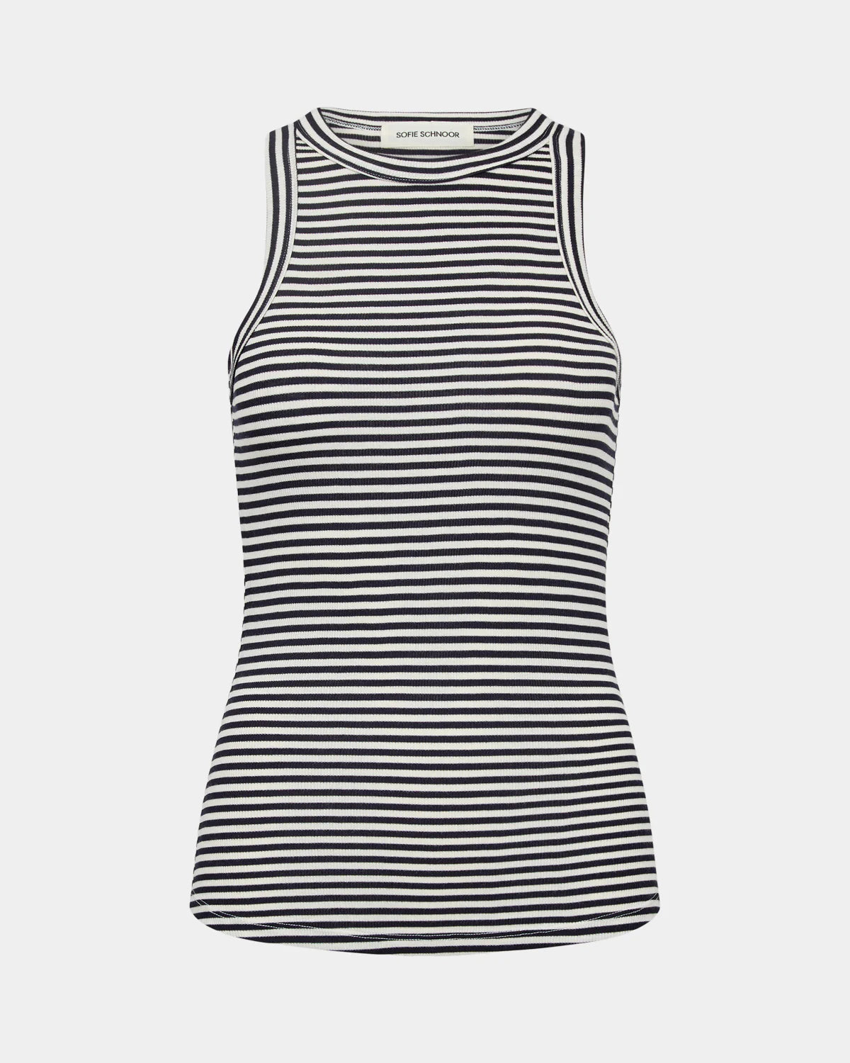 100% Cotton Viscose Jullie Vest Top in Navy and White Stripe