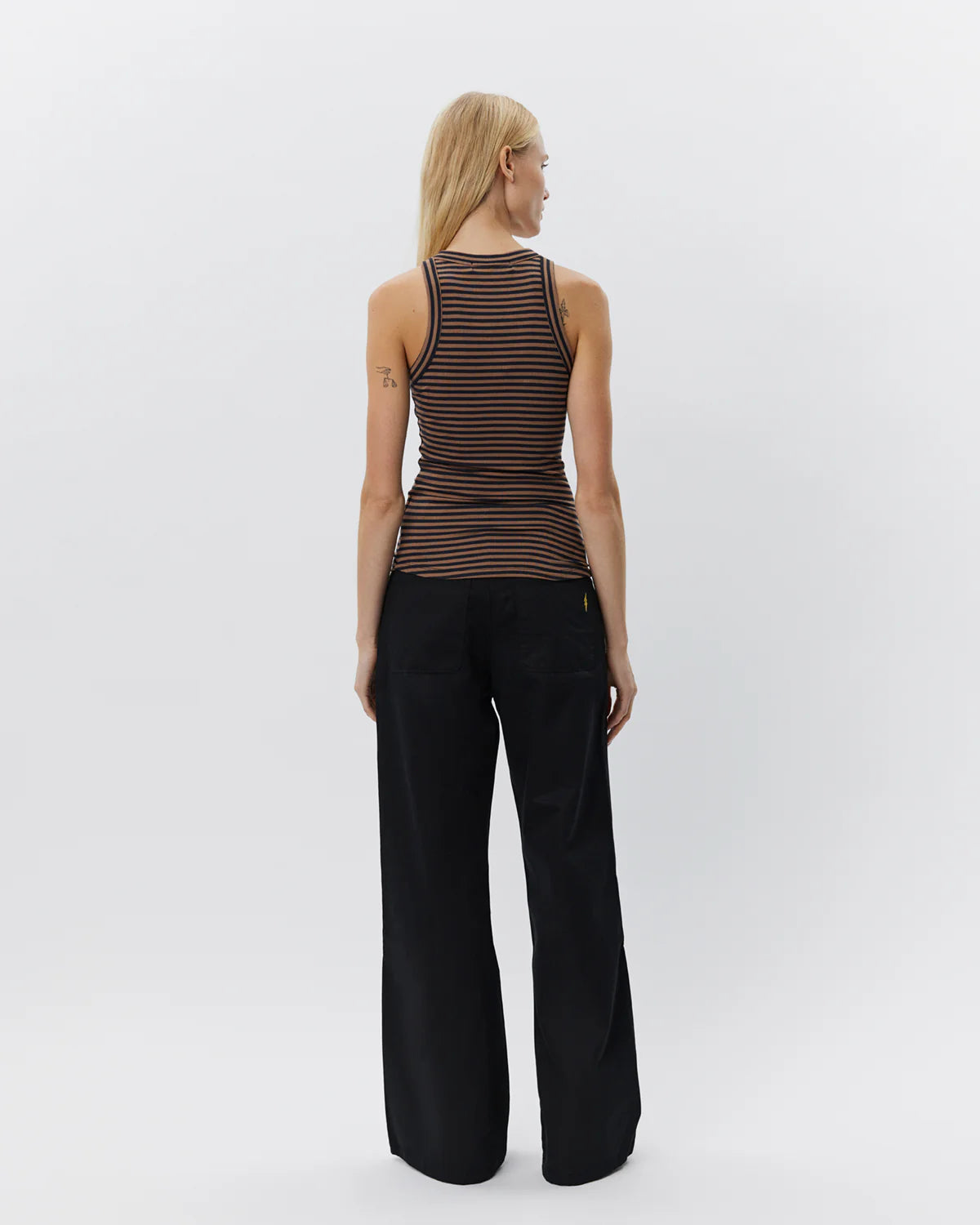 100% Cotton Viscose Jullie Vest Top in Light Brown and Black Stripe