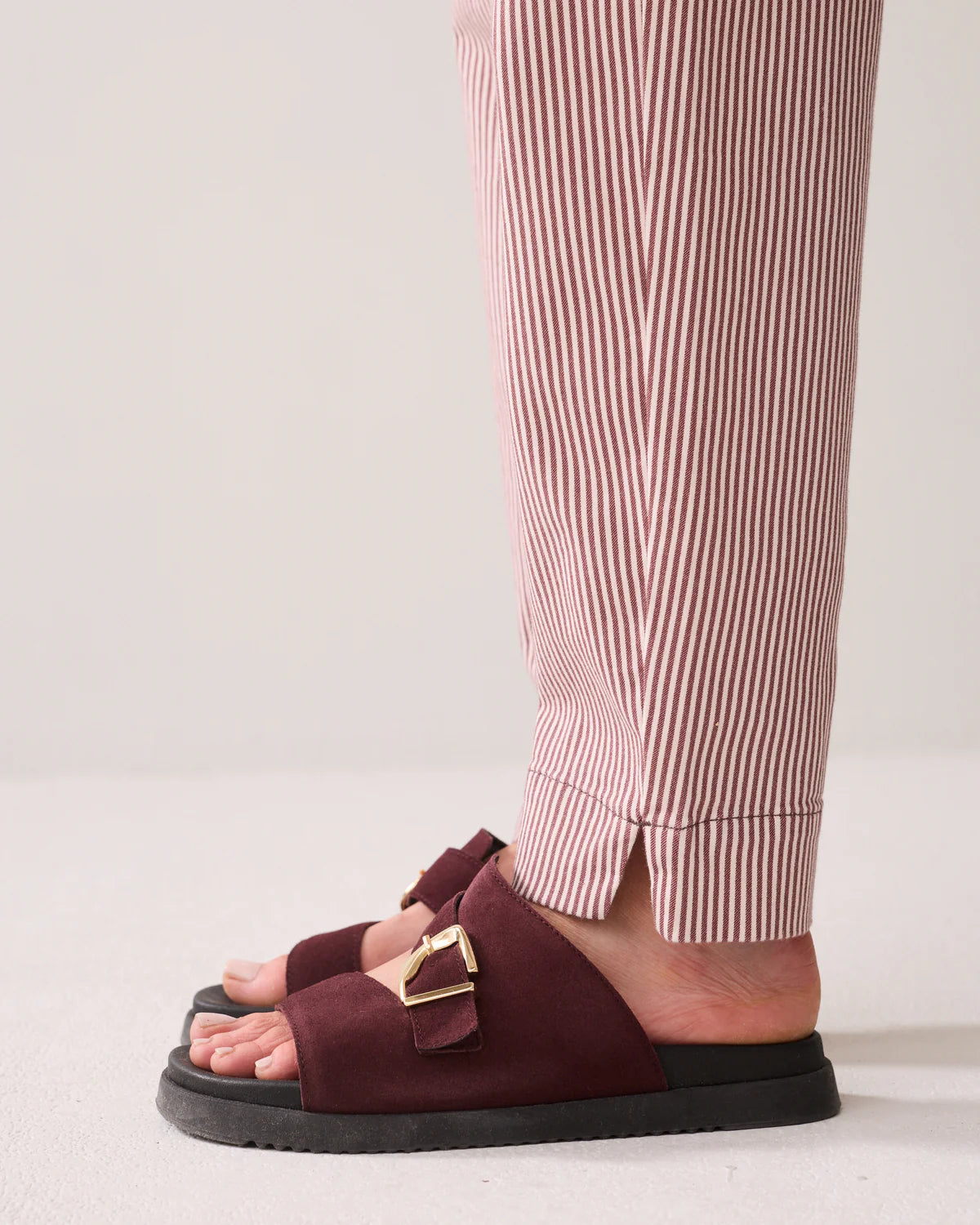 100% Cotton Striped Chinos in Deep Fig