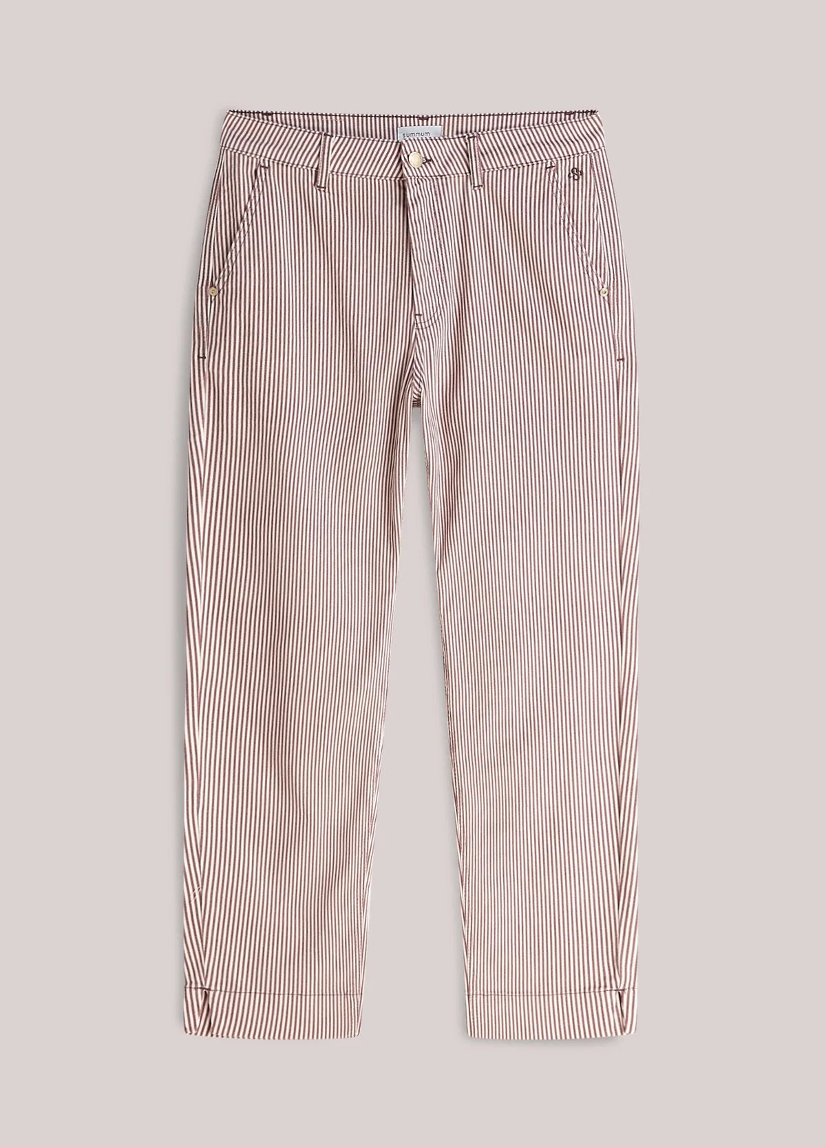 100% Cotton Striped Chinos in Deep Fig