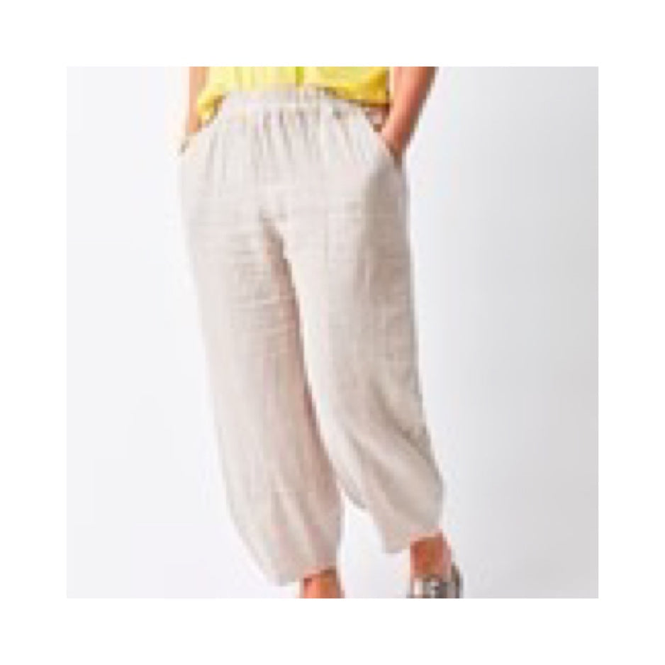 100% Linen Sicily Barrel Shaped Trousers in Beige