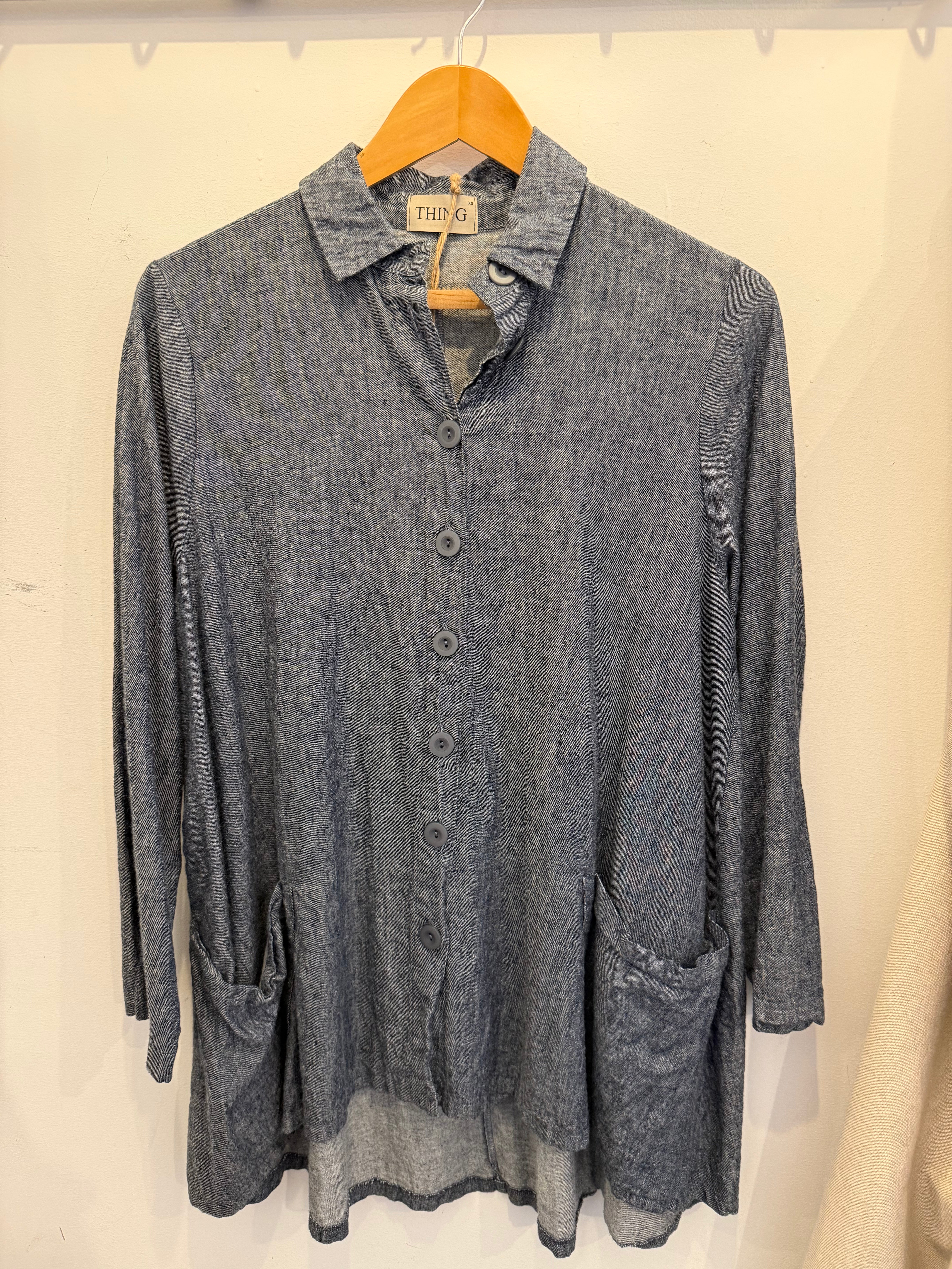 100% Linen Overshirt in Light Denim