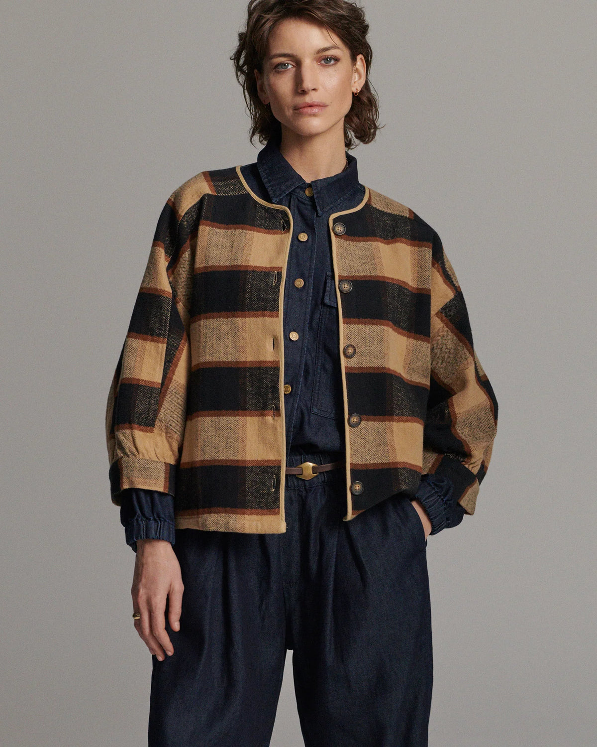 100% Cotton Jacket in Brown Check