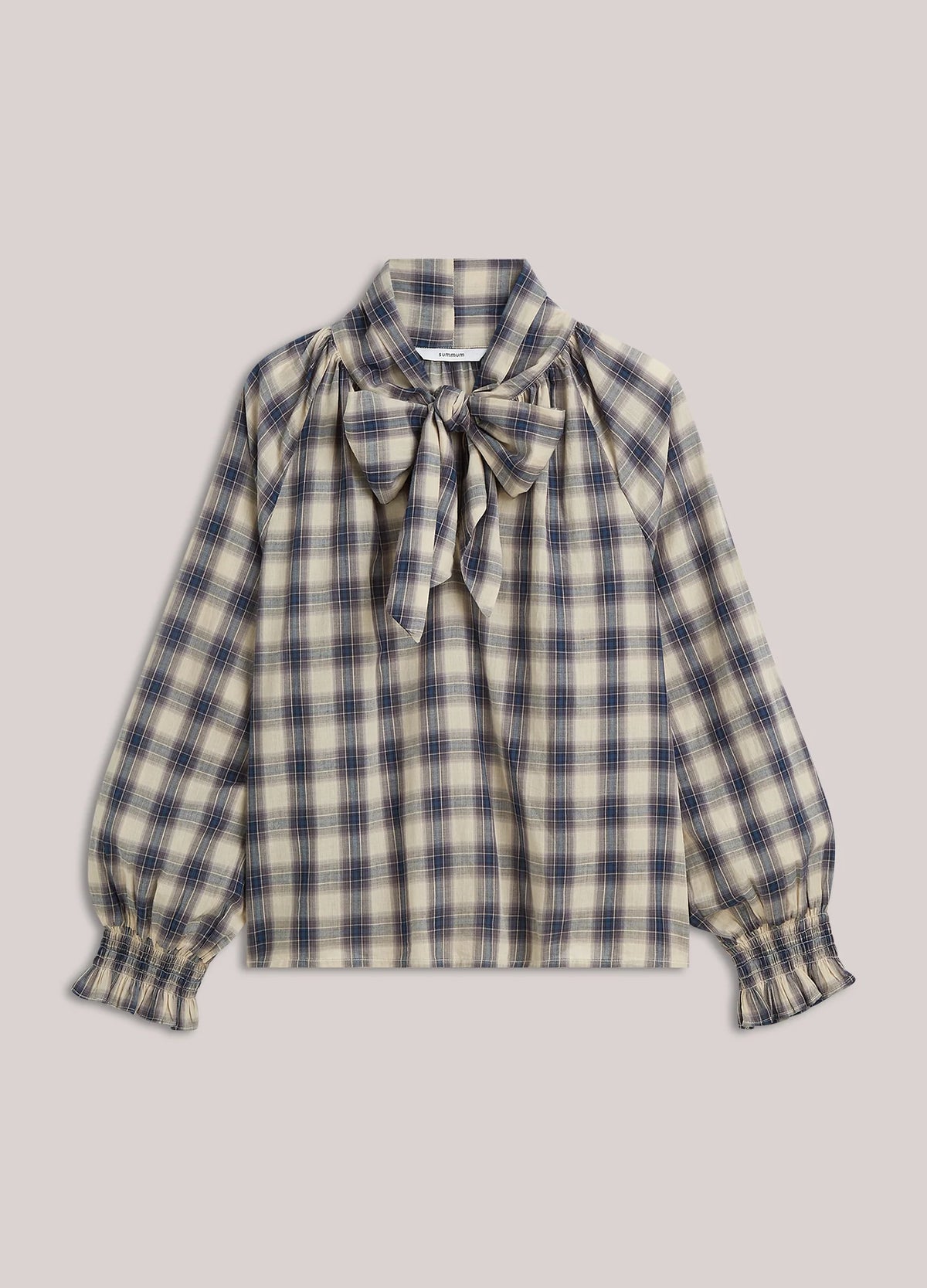 100% Cotton Blouse in Brown and Teal Blue Check