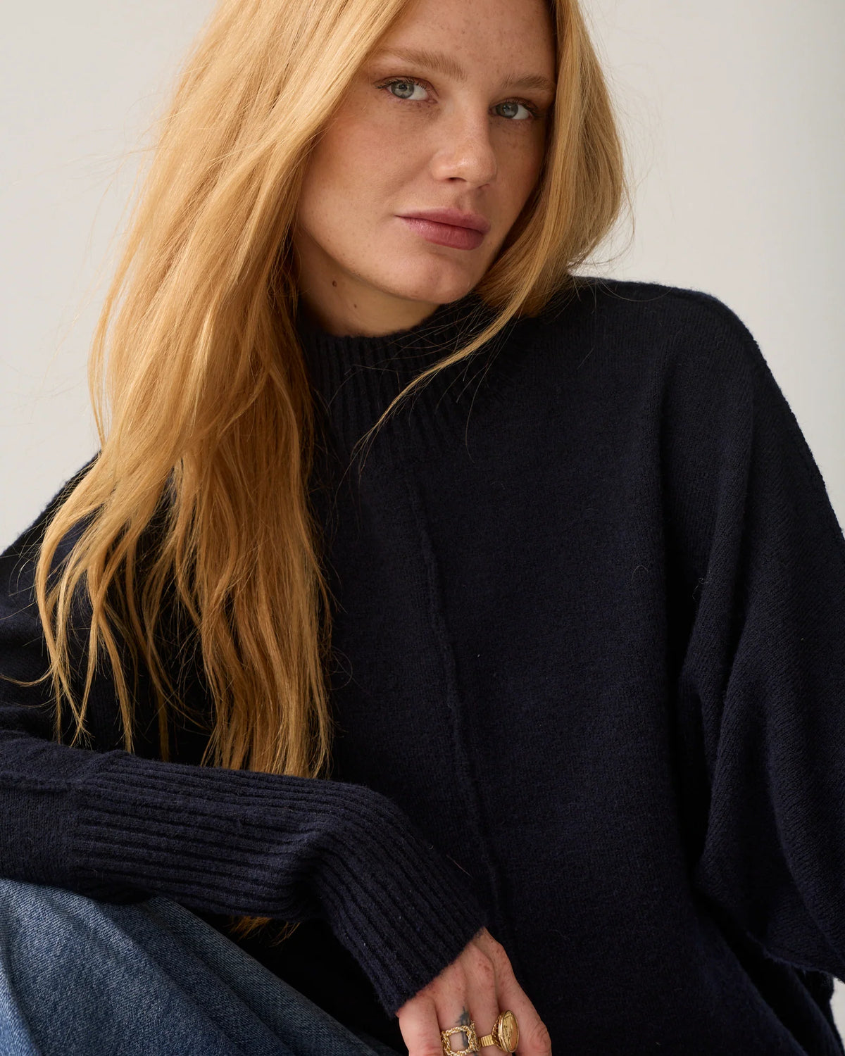 Batwing Sleeve Jumper in Midnight Blue