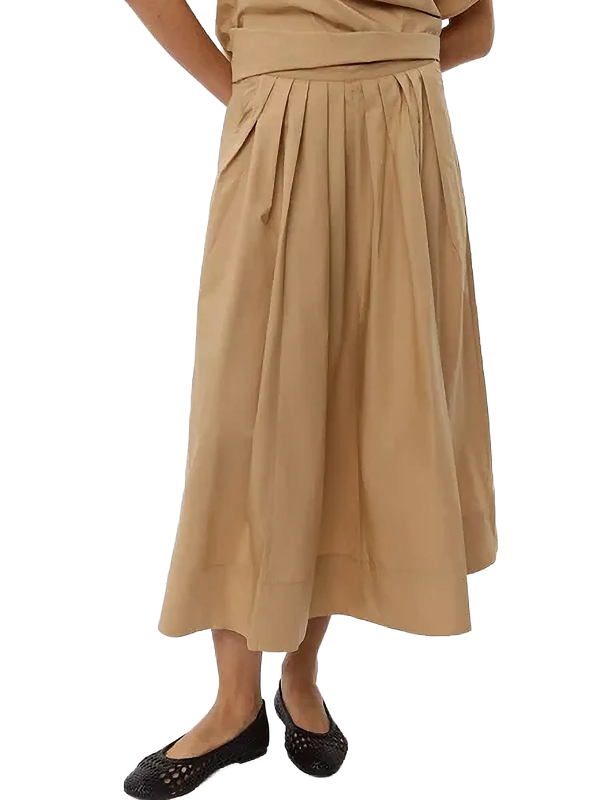 100% Cotton Kattia A-Line Flared Skirt in Beige