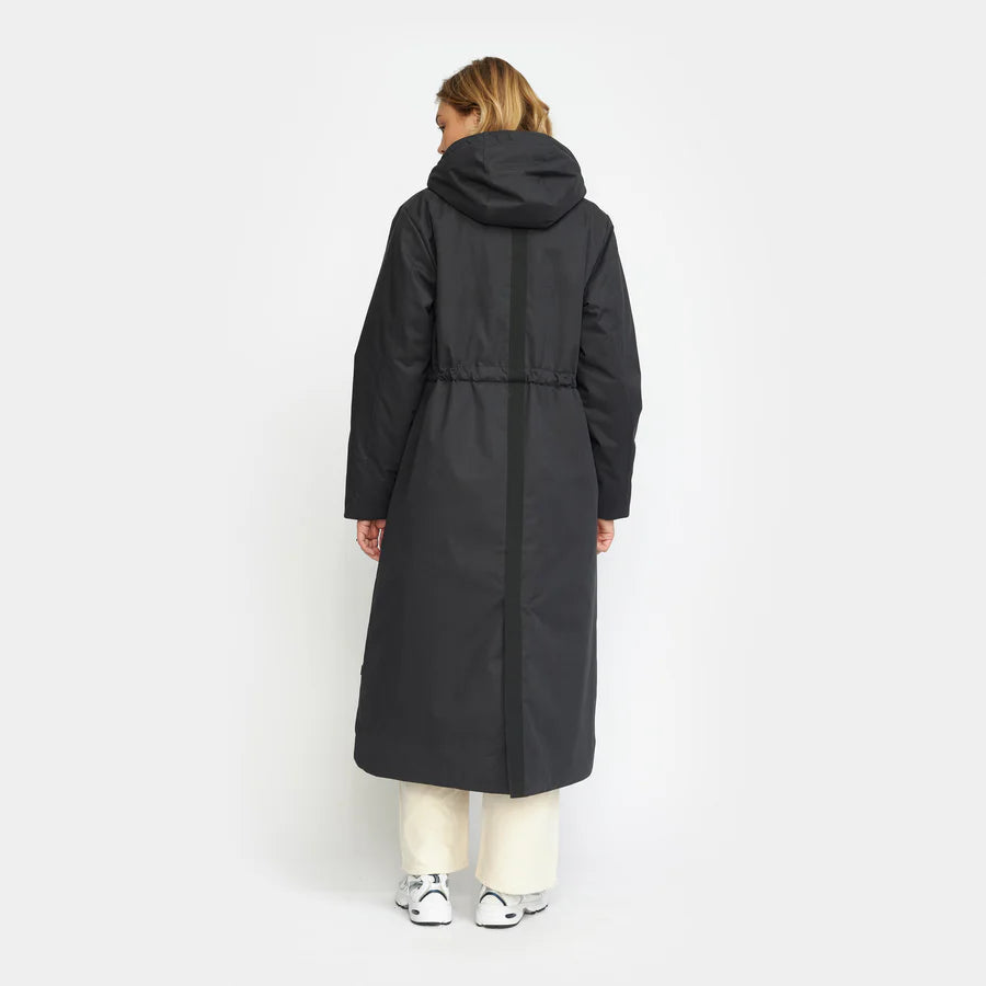 Long Padded Parka Jacket in Charcoal Black