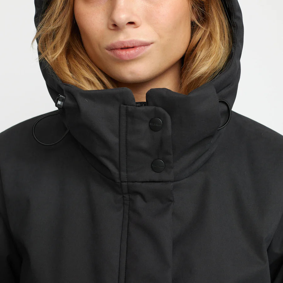 Long Padded Parka Jacket in Charcoal Black
