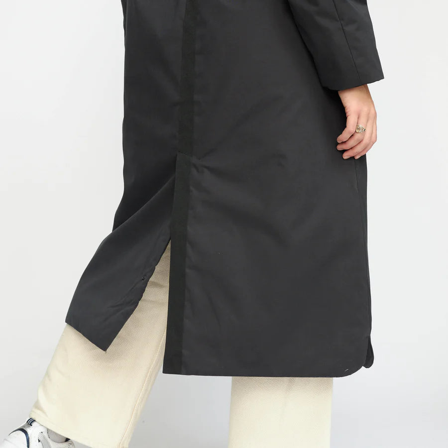 Long Padded Parka Jacket in Charcoal Black