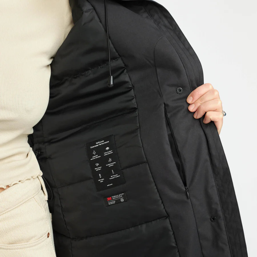 Long Padded Parka Jacket in Charcoal Black