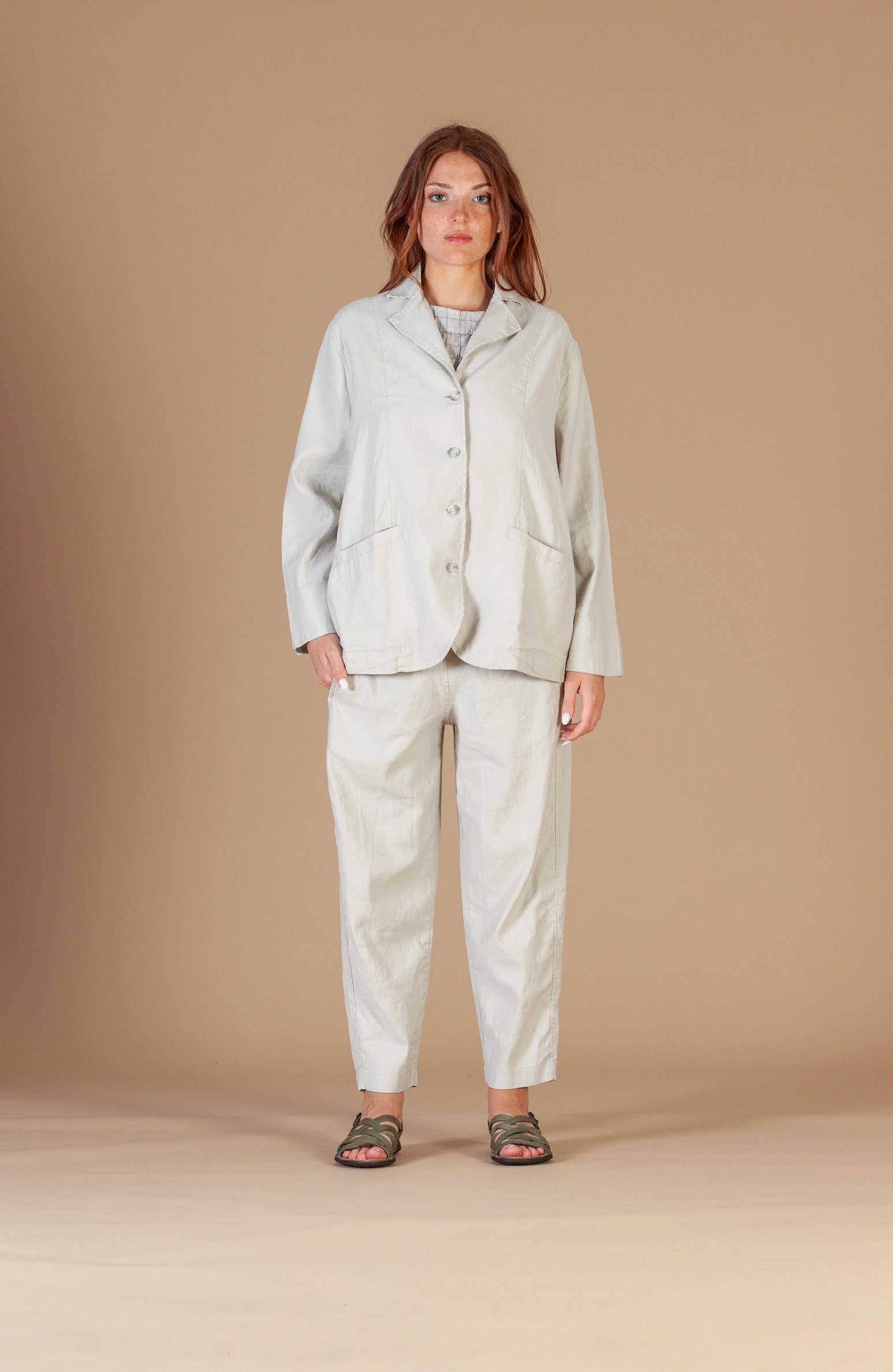 Terra D 100% Cotton and Linen Trousers in Cream