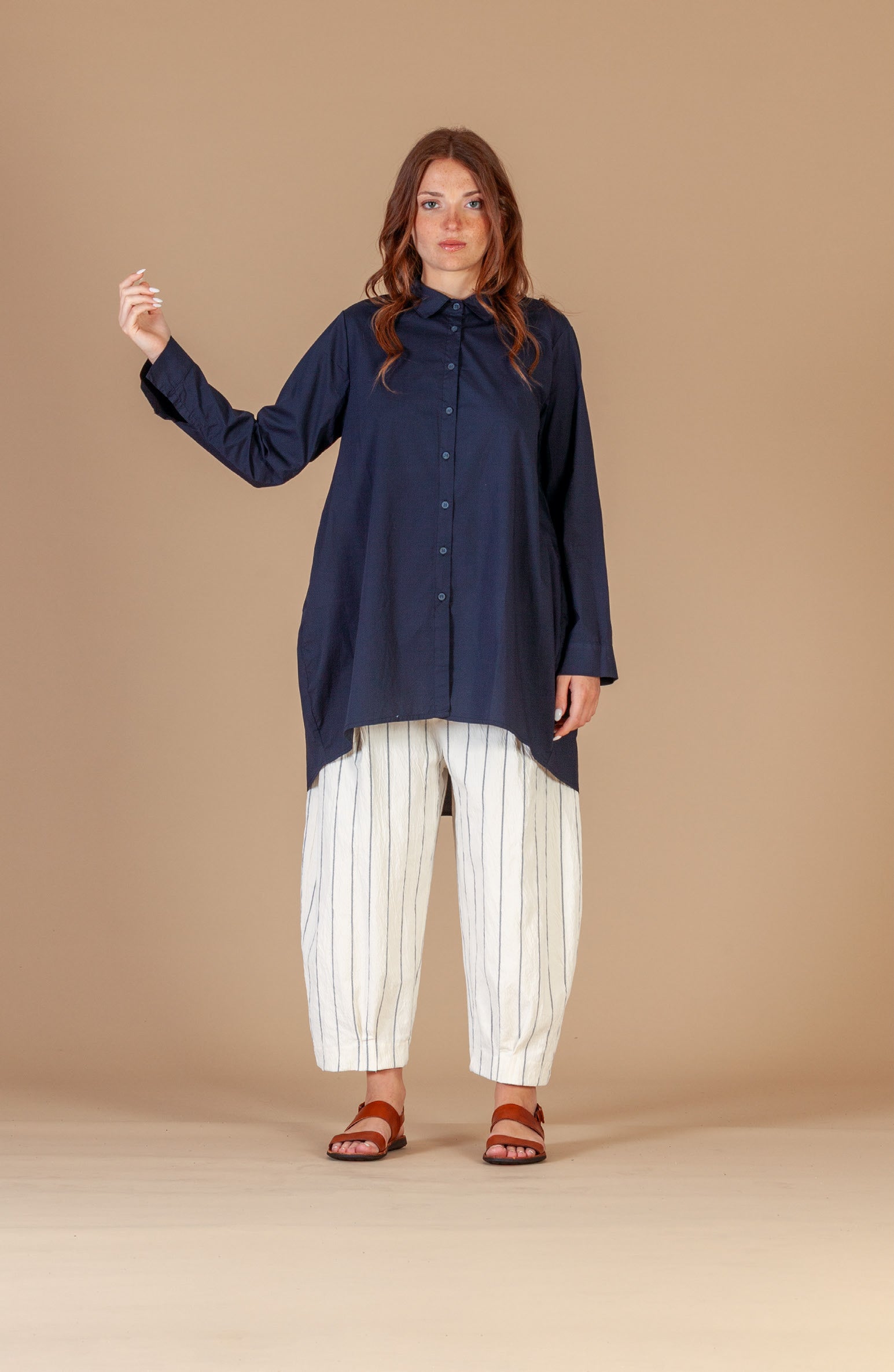 Bianco R 100% Cotton and Linen Trousers in Cream Latte