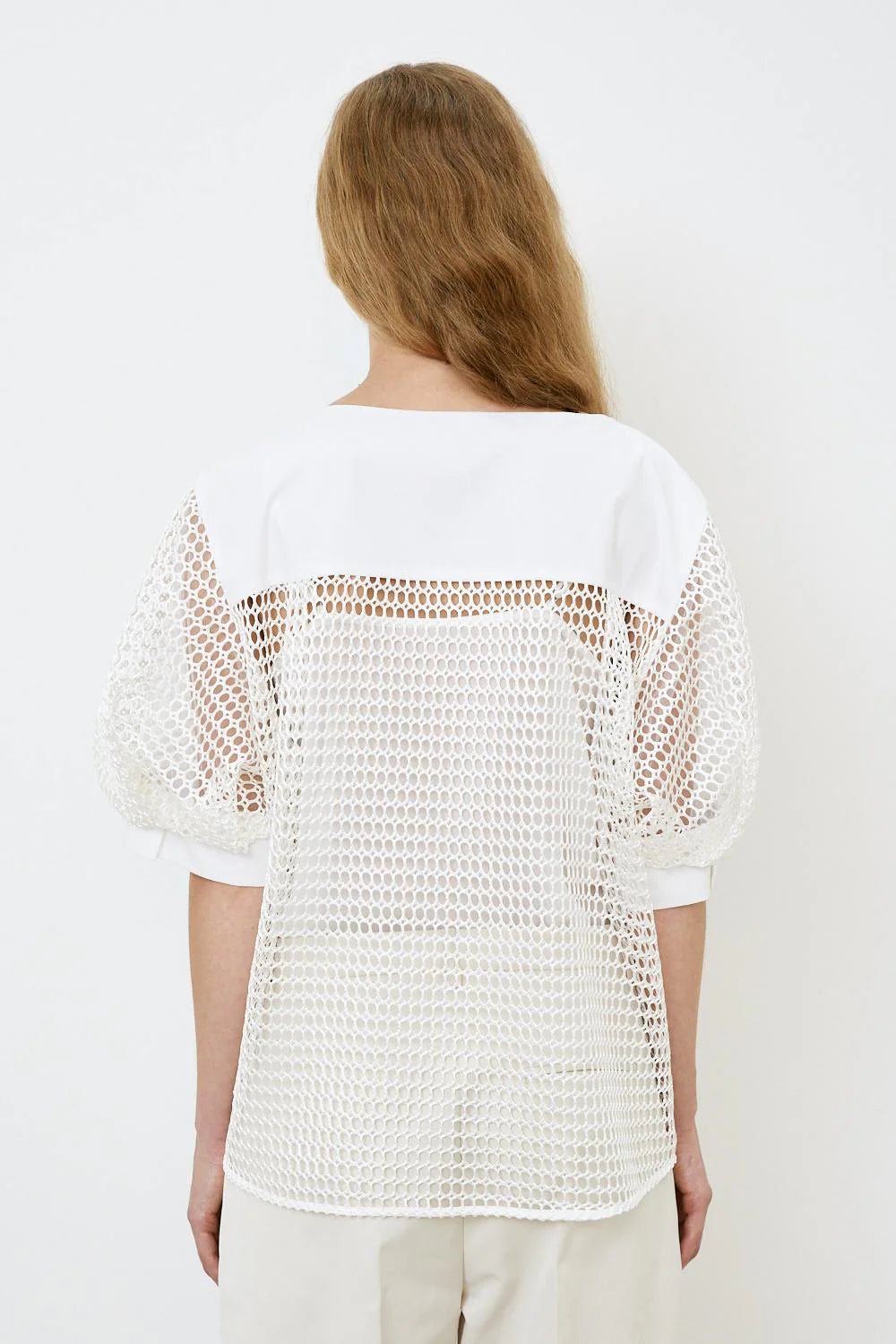 100% Cotton White Mesh Tee with lovely sleeves and back