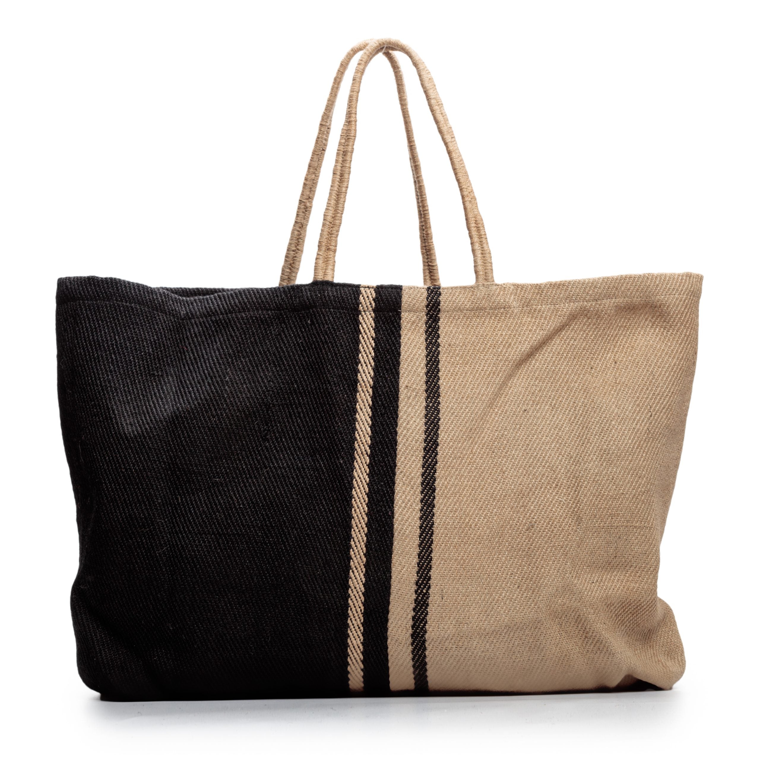 Extra Large Jute Bag with Long Handles in Natural/Black