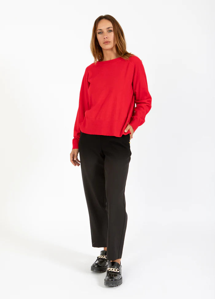 Knit with Round Neck in Scarlet Red