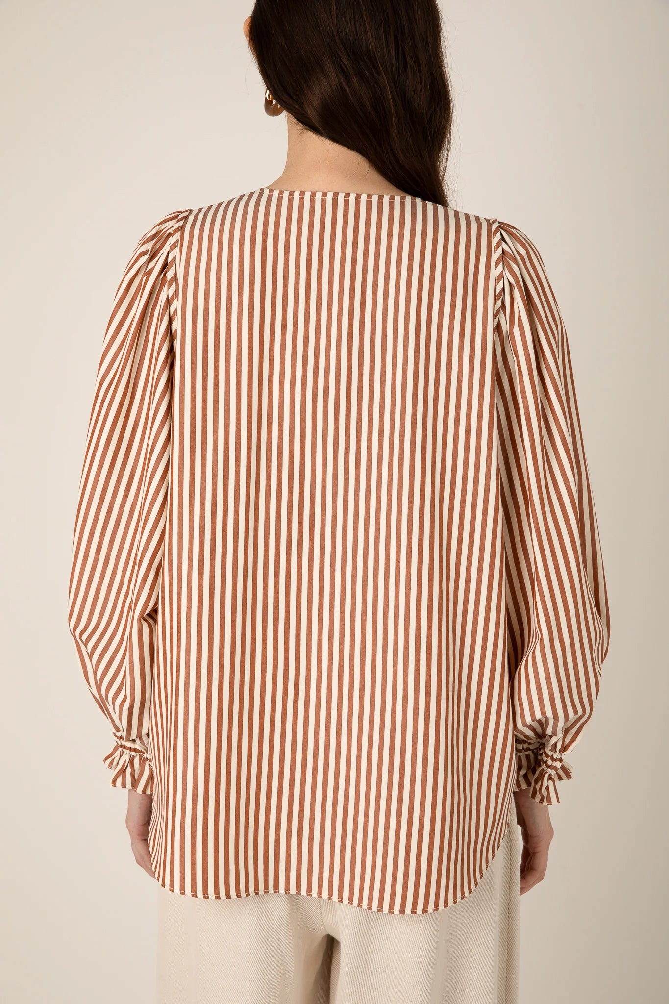 100% Cotton Remi Stripe Top in Brown and White