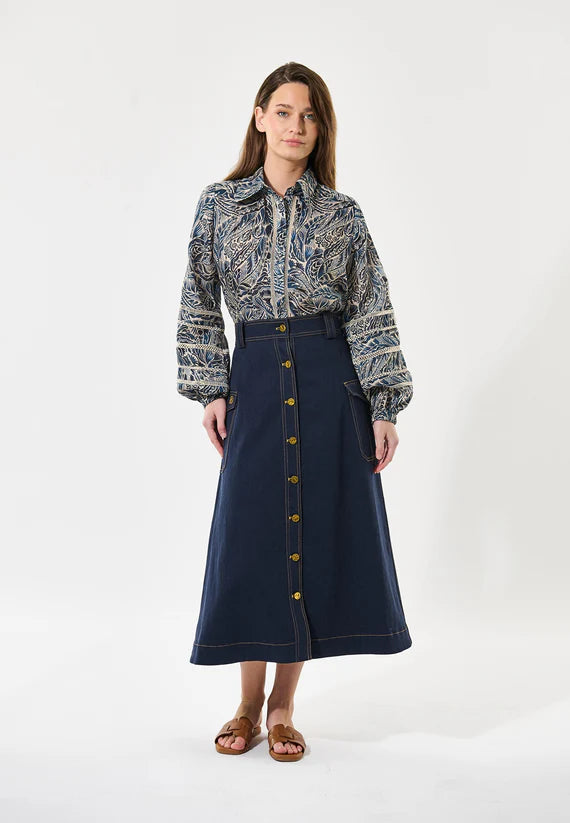 Sioma 100% Linen Blouse in Delamere Design