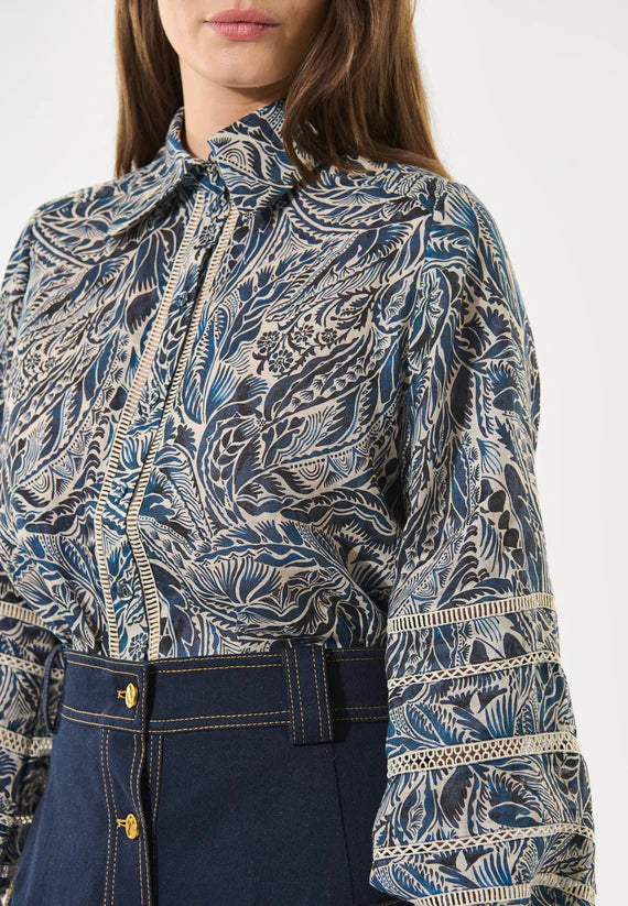 Sioma 100% Linen Blouse in Delamere Design