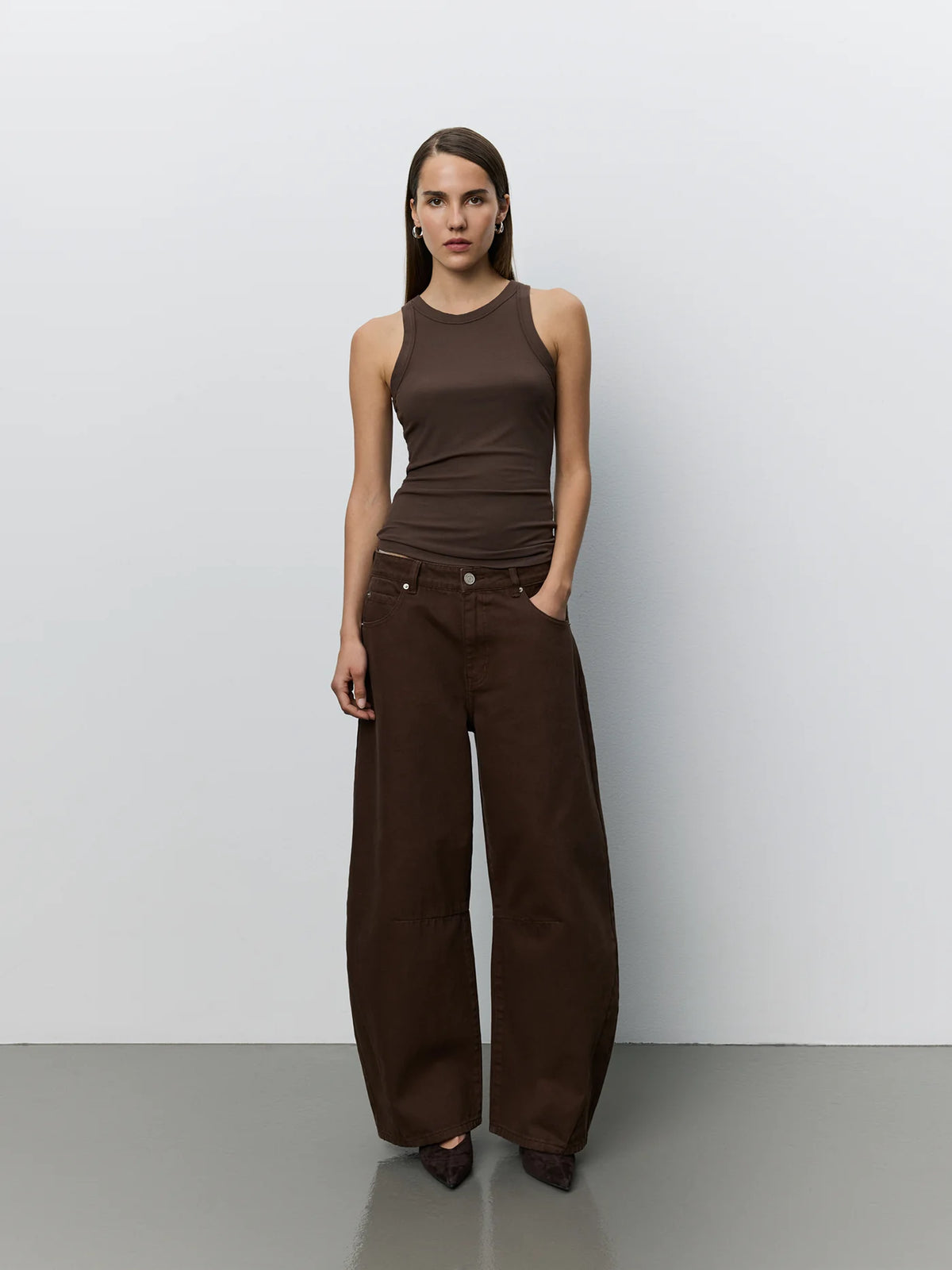 Tomar 100%Cotton Denim Trousers in Dark Brown