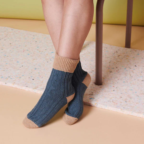 Cashmere Blend Socks in Teal and Biscuit