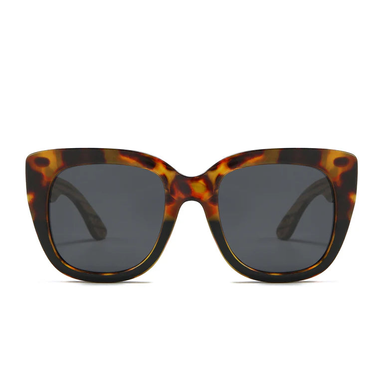 Riviera Toffee Sunglasses with Walnut Arms and Black Polarised Lens