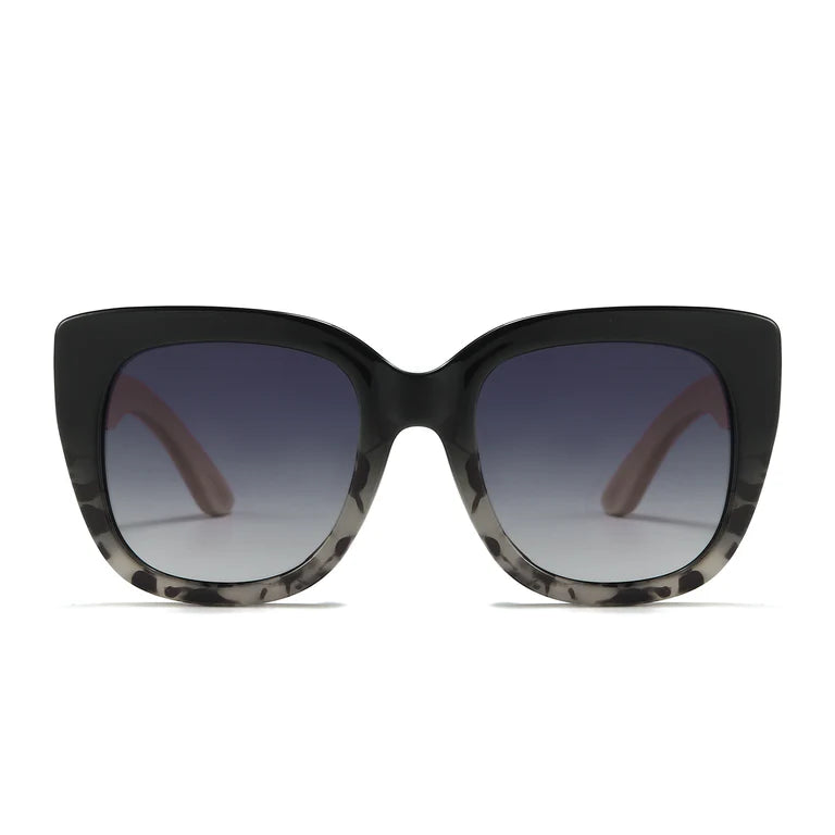Riviera Black and Ivory Tortoise Sunglasses with White Maple Arms and Black Gradient Lens