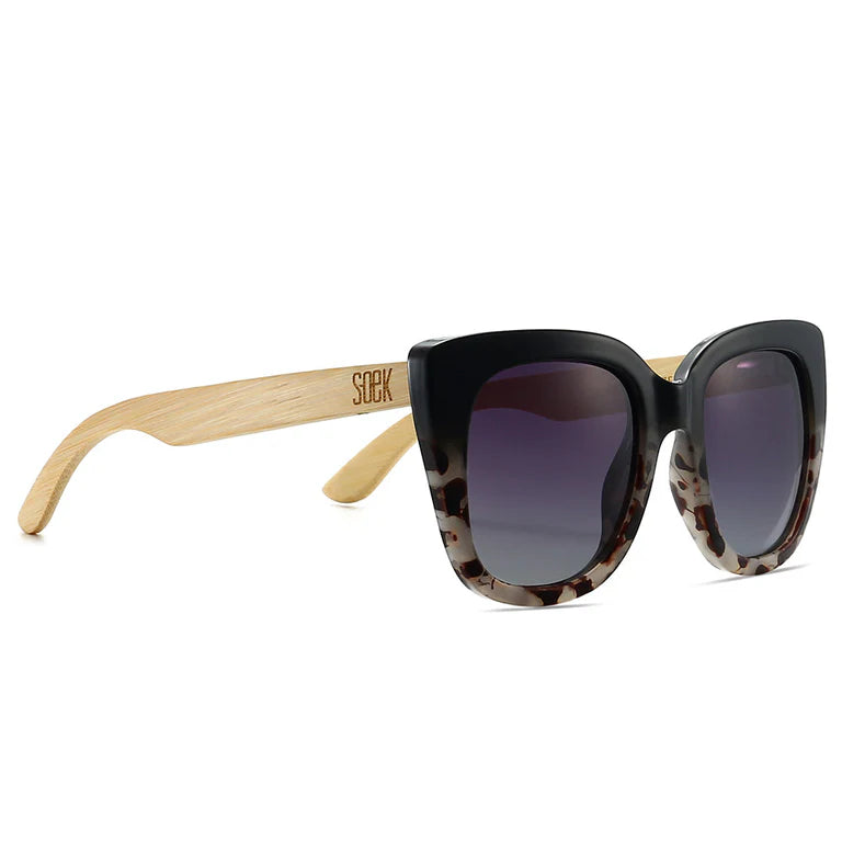 Riviera Black and Ivory Tortoise Sunglasses with White Maple Arms and Black Gradient Lens