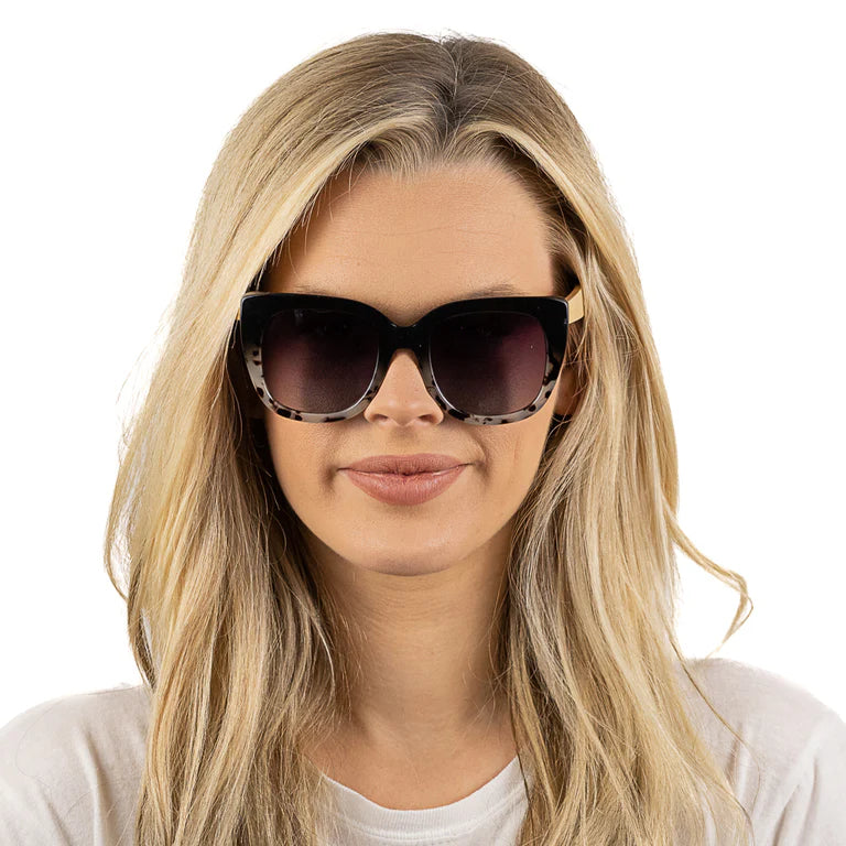 Riviera Black and Ivory Tortoise Sunglasses with White Maple Arms and Black Gradient Lens