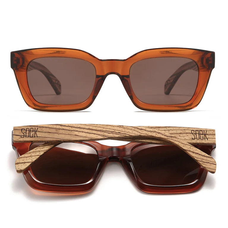 Zahra Auburn Sunglasses with Walnut Arms and Black Polarised Lens