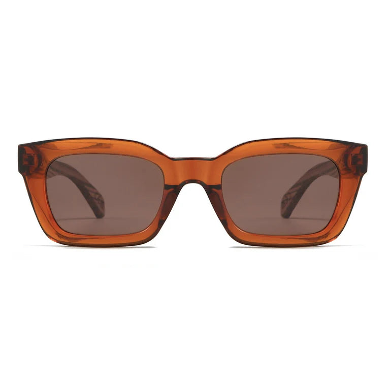 Zahra Auburn Sunglasses with Walnut Arms and Black Polarised Lens