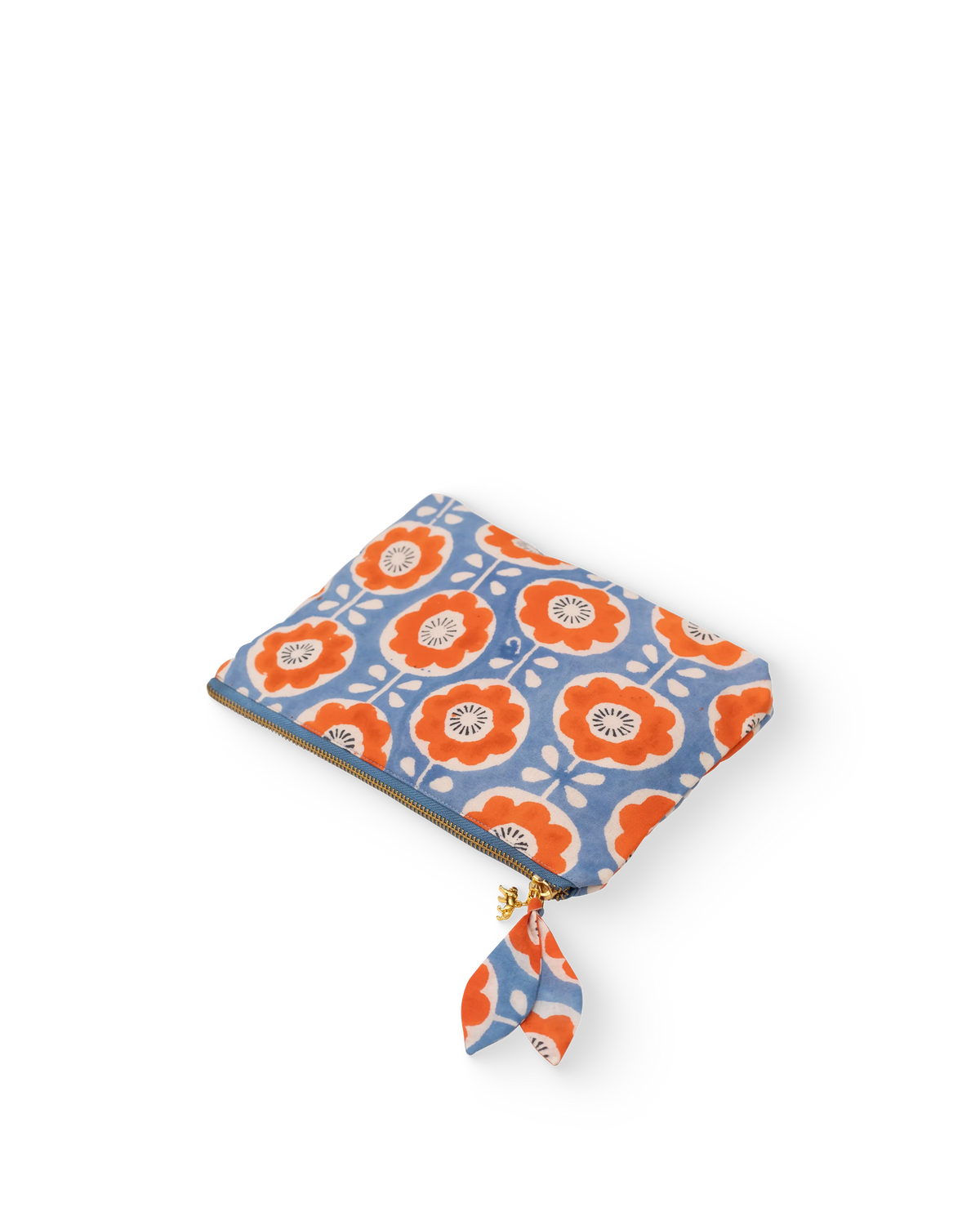 Hand Block Printed Organic Cotton Pouch - Folk Flower: Small