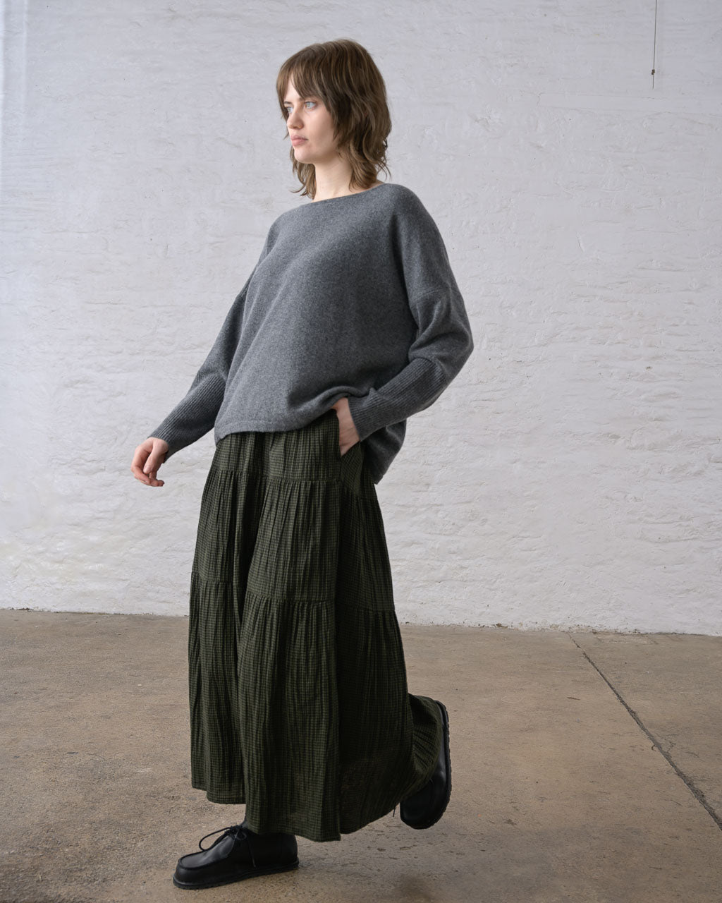 Cecile Tiered Skirt in Check Green