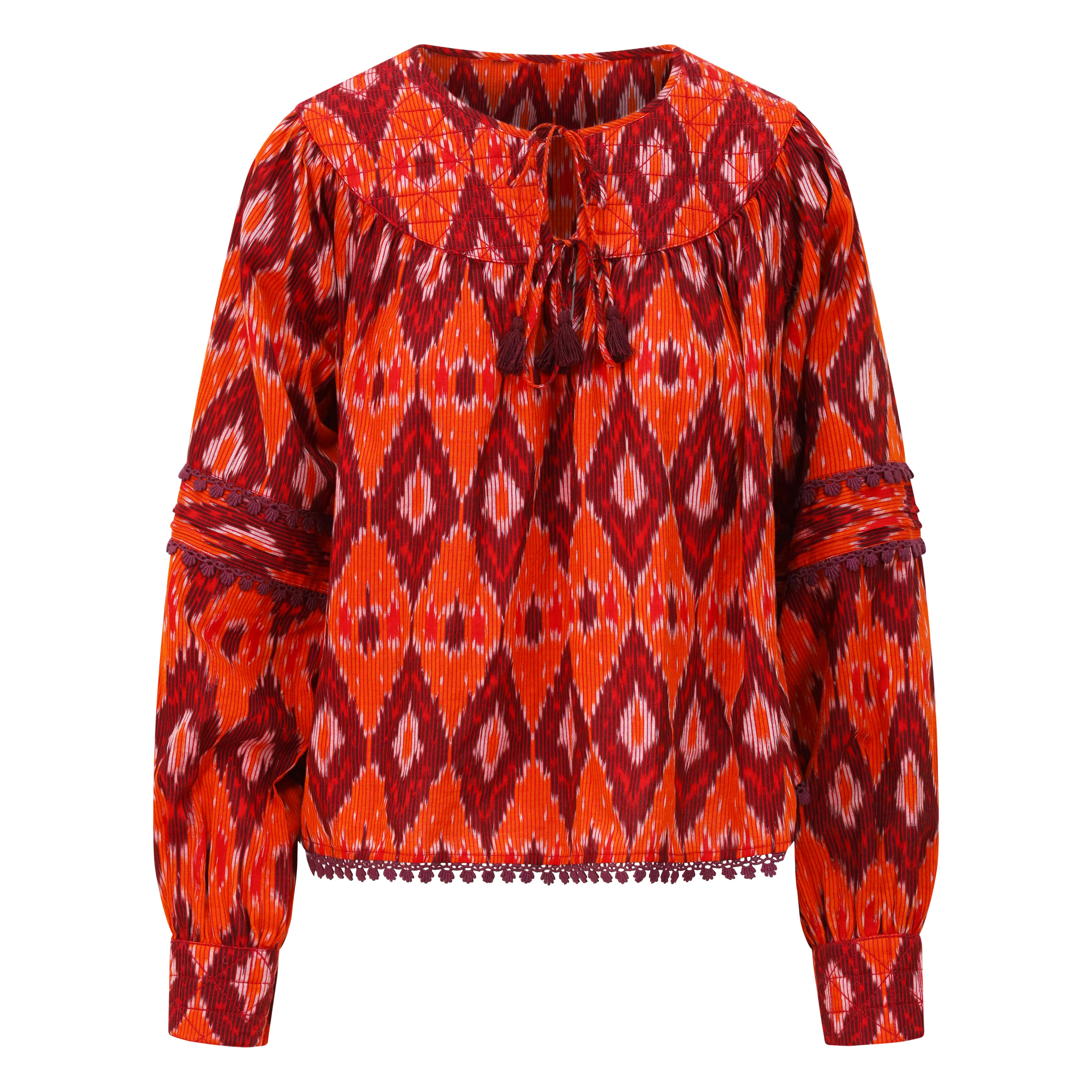 Averno 100% Cotton Quilted Yoke Blouse in Spice Diamond