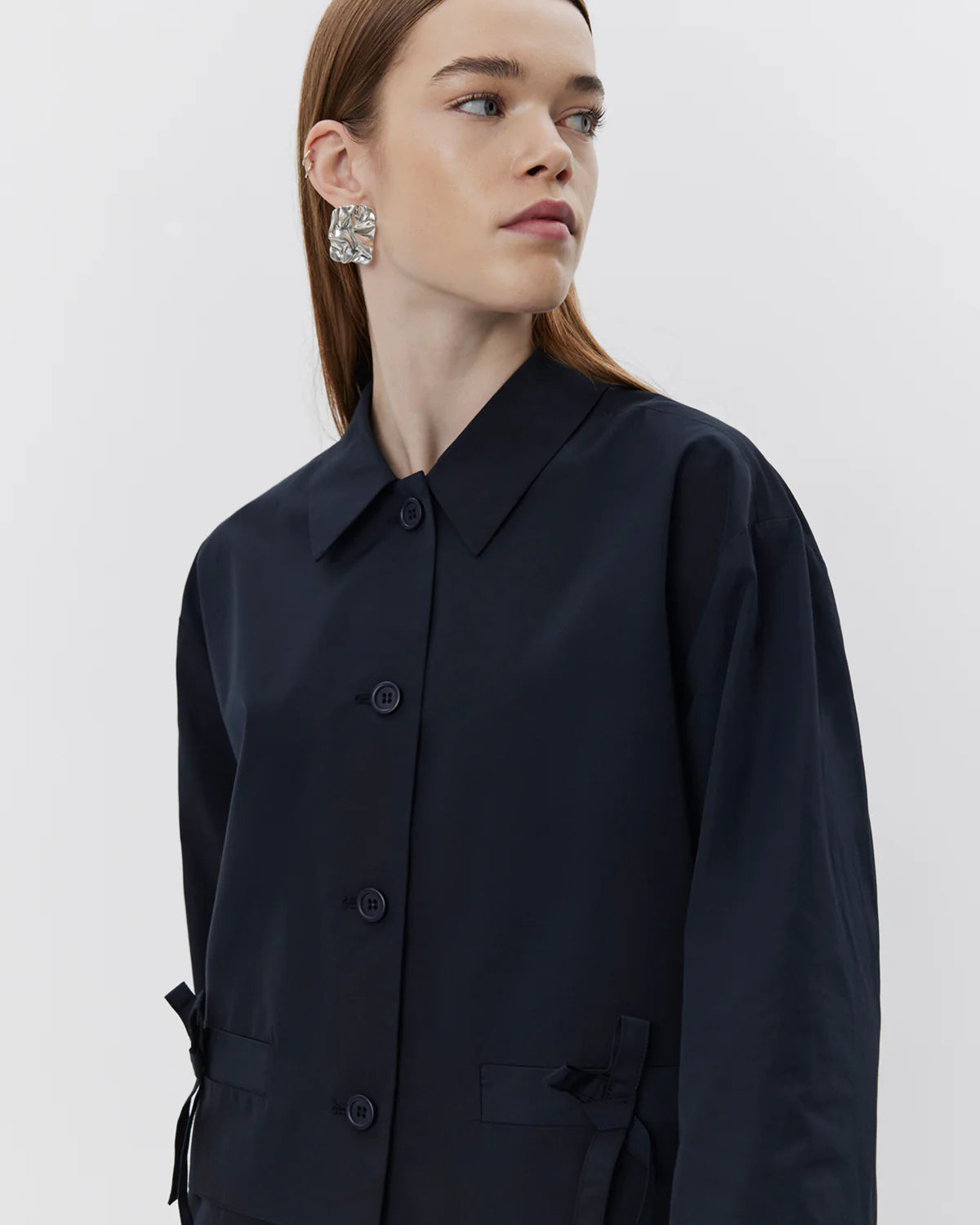 Crop Jacket with Bow Pocket - Navy