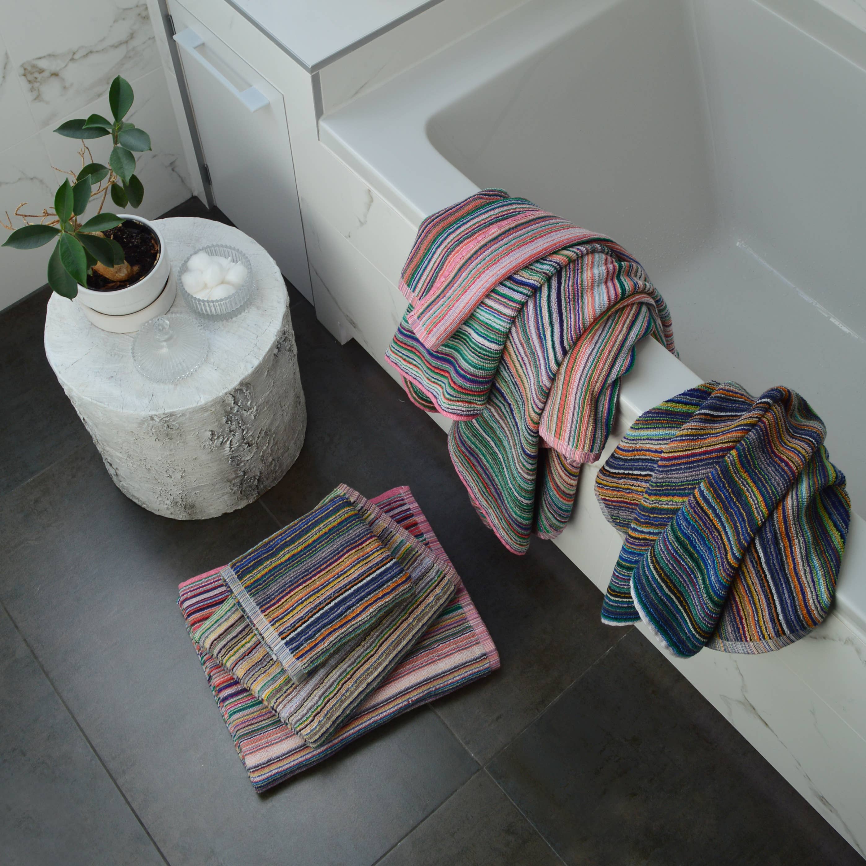Recycled Cotton Towels - Striped, Lightweight Remnant Yarn: Bath Towel