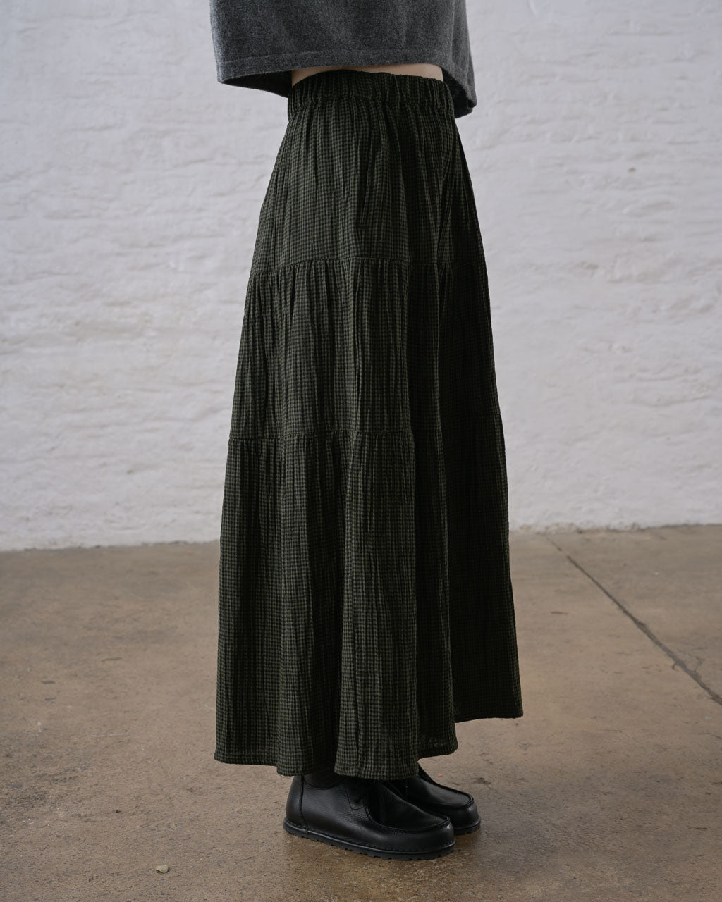Cecile Tiered Skirt in Check Green