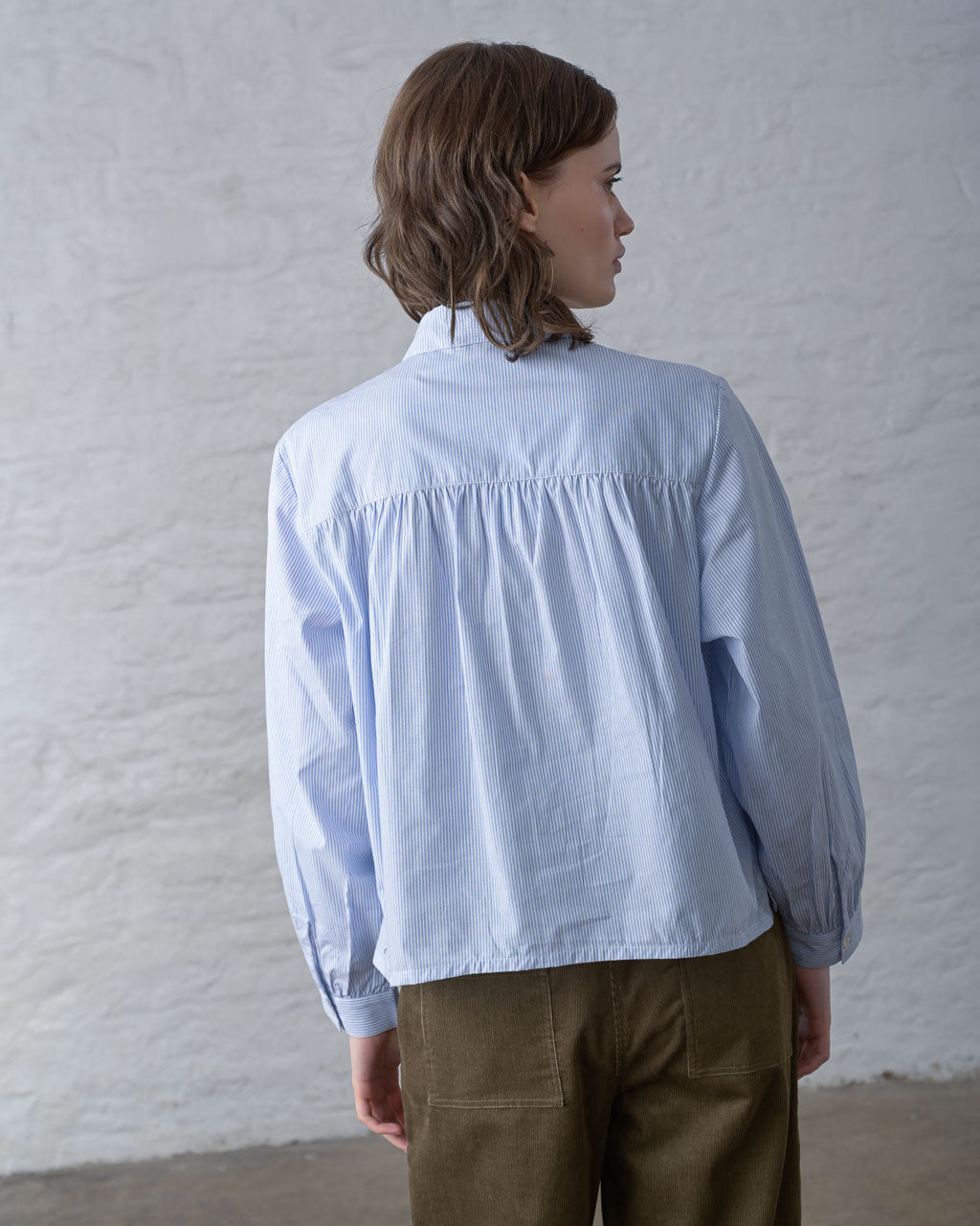 Ada Cropped Blouse in Blue Stripe