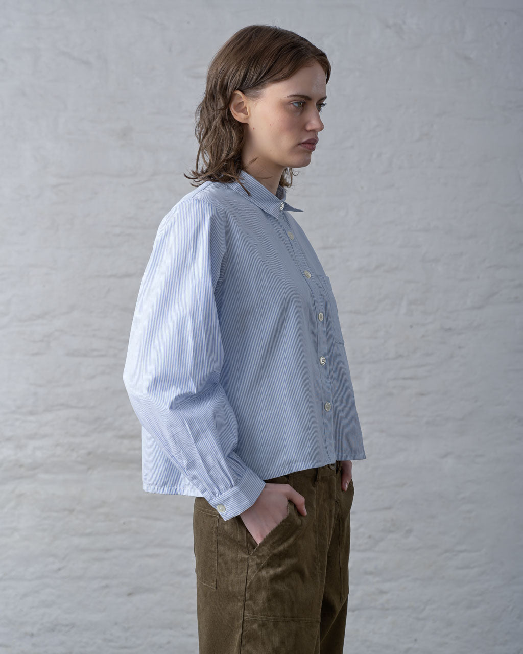 Ada Cropped Blouse in Blue Stripe