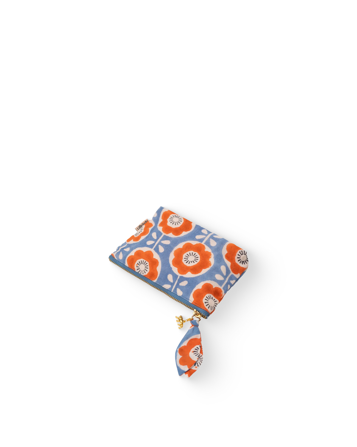 Hand Block Printed Organic Cotton Pouch - Folk Flower: Small