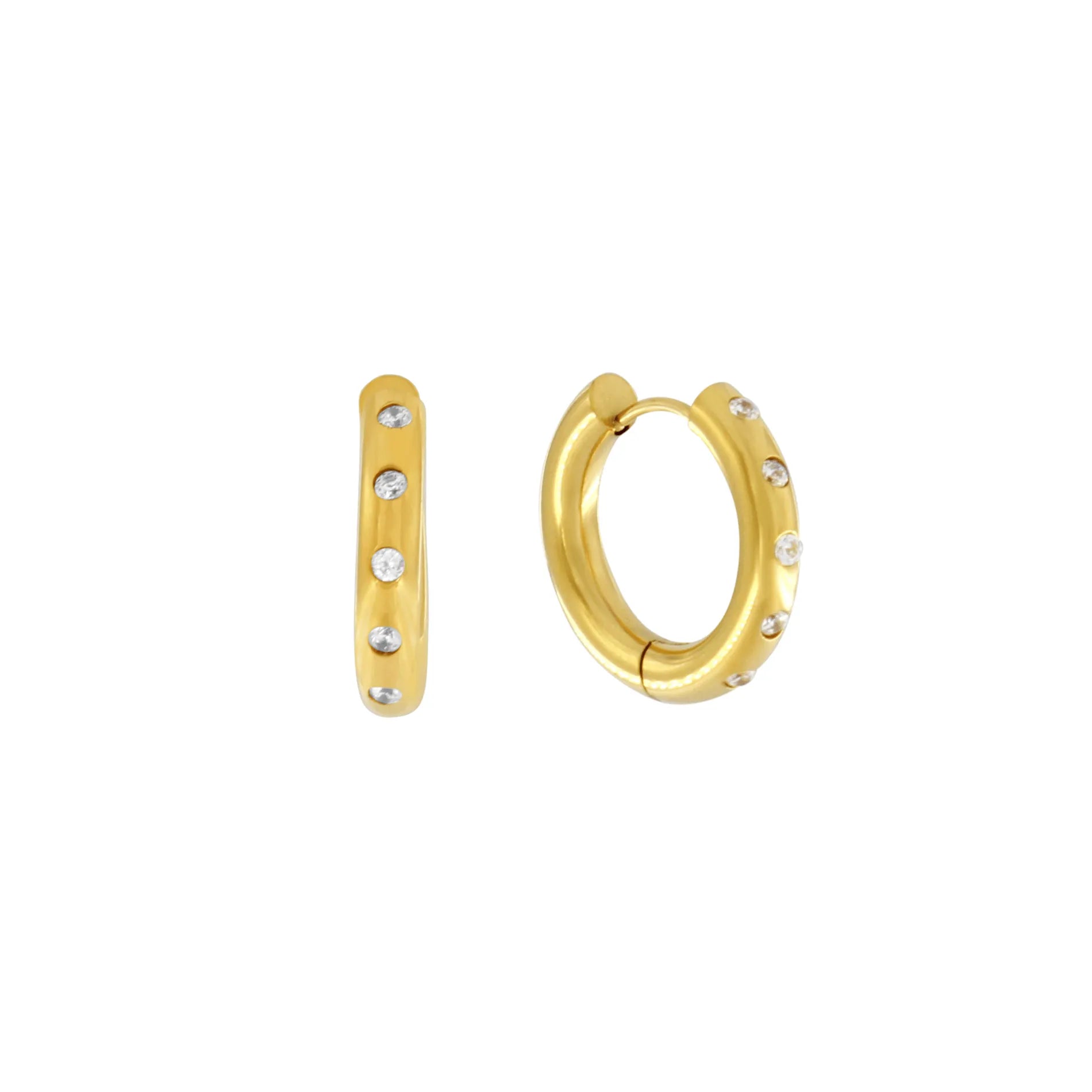 Joy Waterproof Clear CZ 20mm Huggie Earrings 18k Gold Plating
