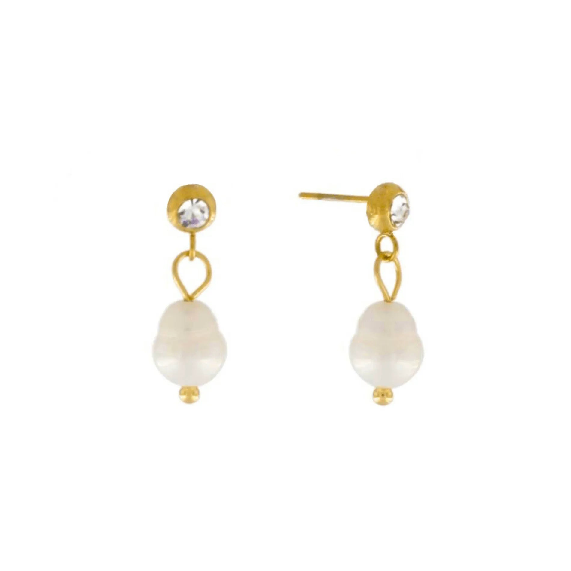 Joy Waterproof Post  Pearl and CZ Earrings 18k Gold Plating