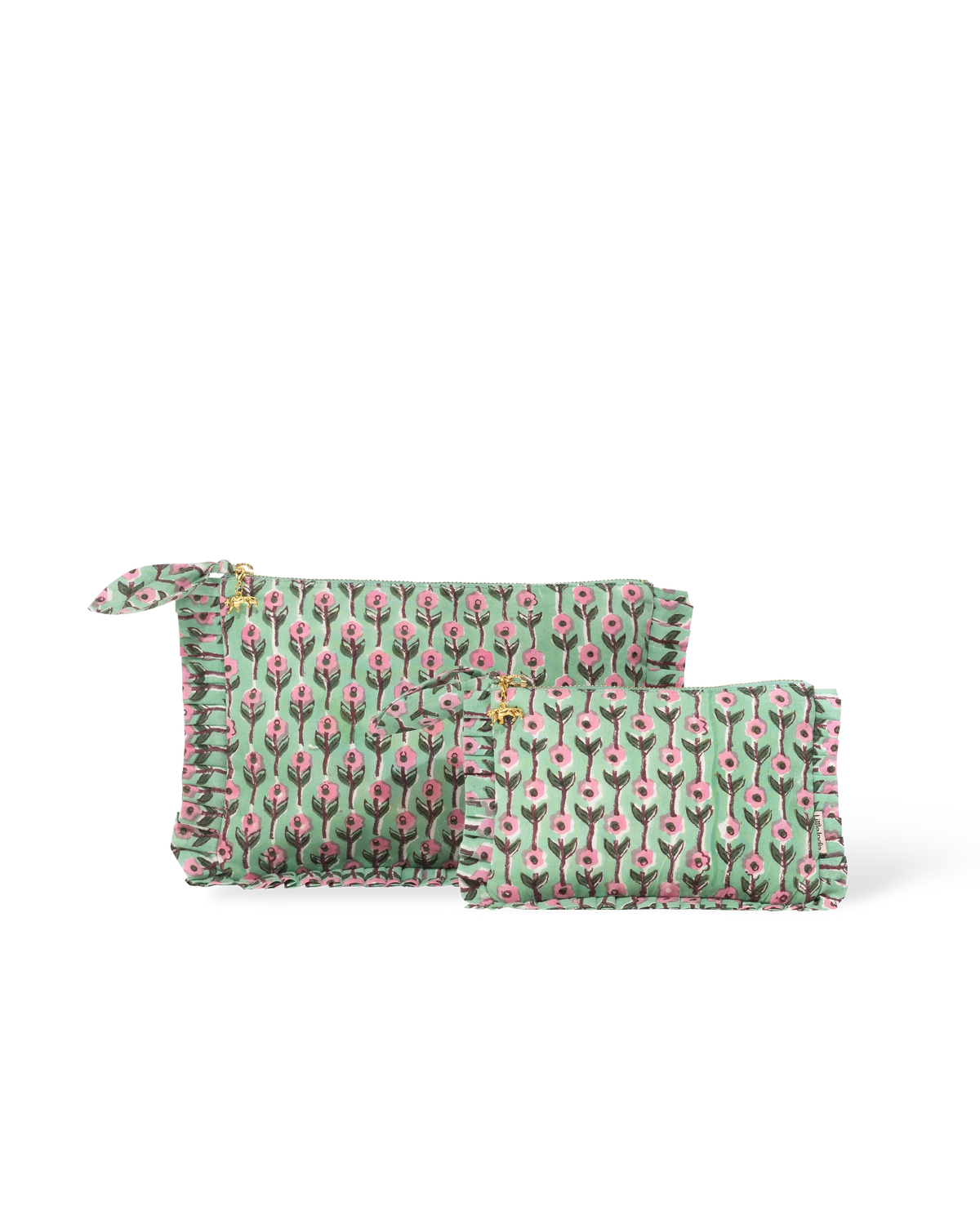 Hand Block Printed Organic Cotton Frill Pouch - Gulnaar Bel: Small
