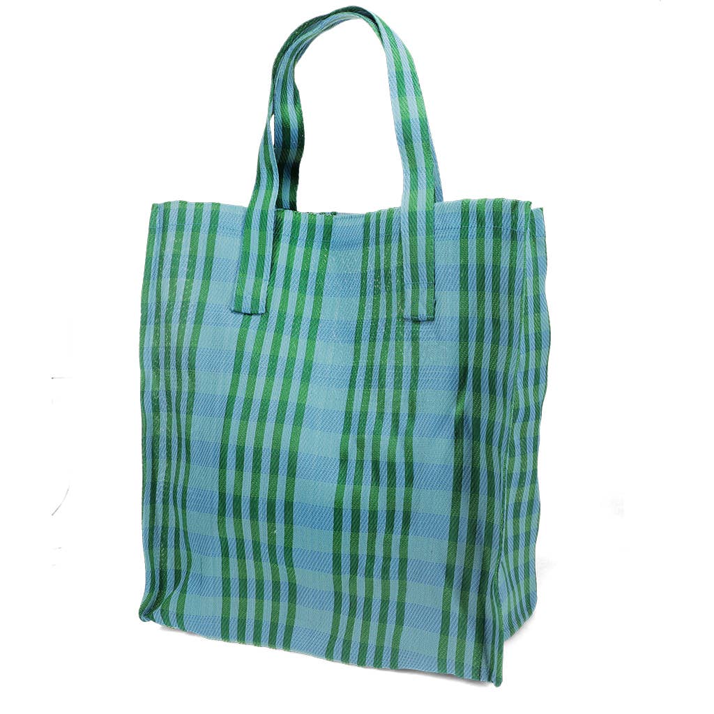 Recycled woven shopping bag - Blue and green
