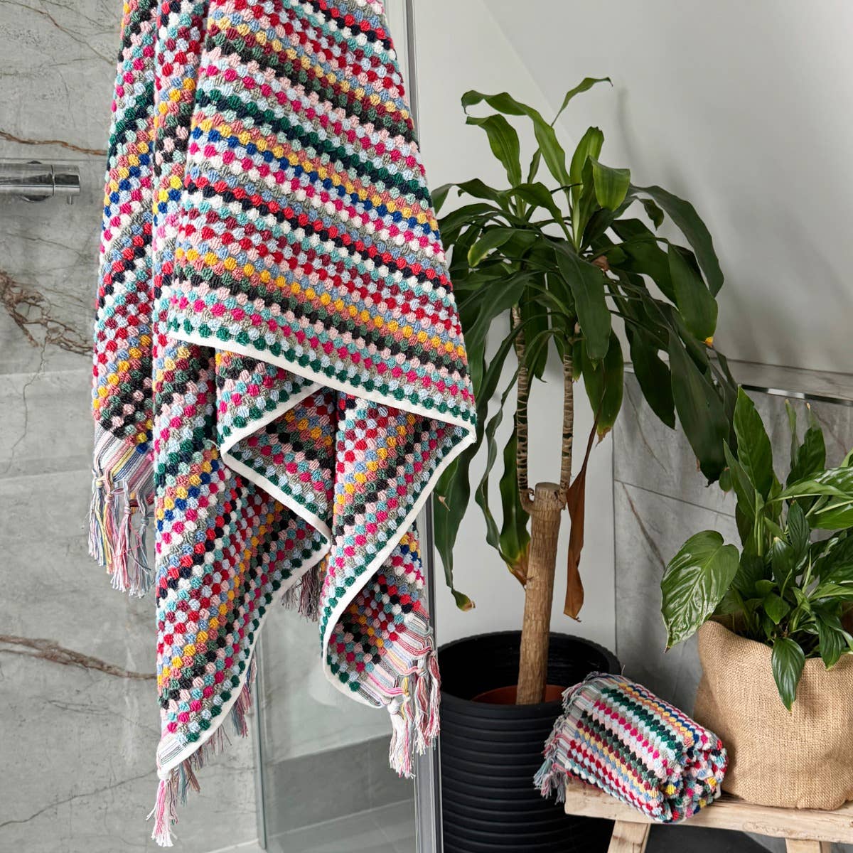 Tasselled Popcorn Texture Bath Towels - 100% Recycled Cotton: Hand Towel
