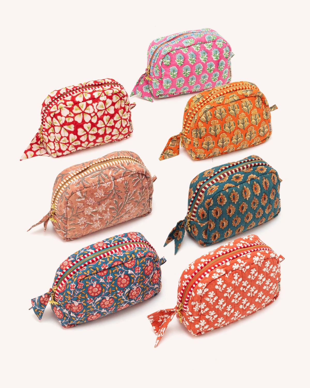 Hand Block Printed Quilted Makeup Bag - Amber Buta