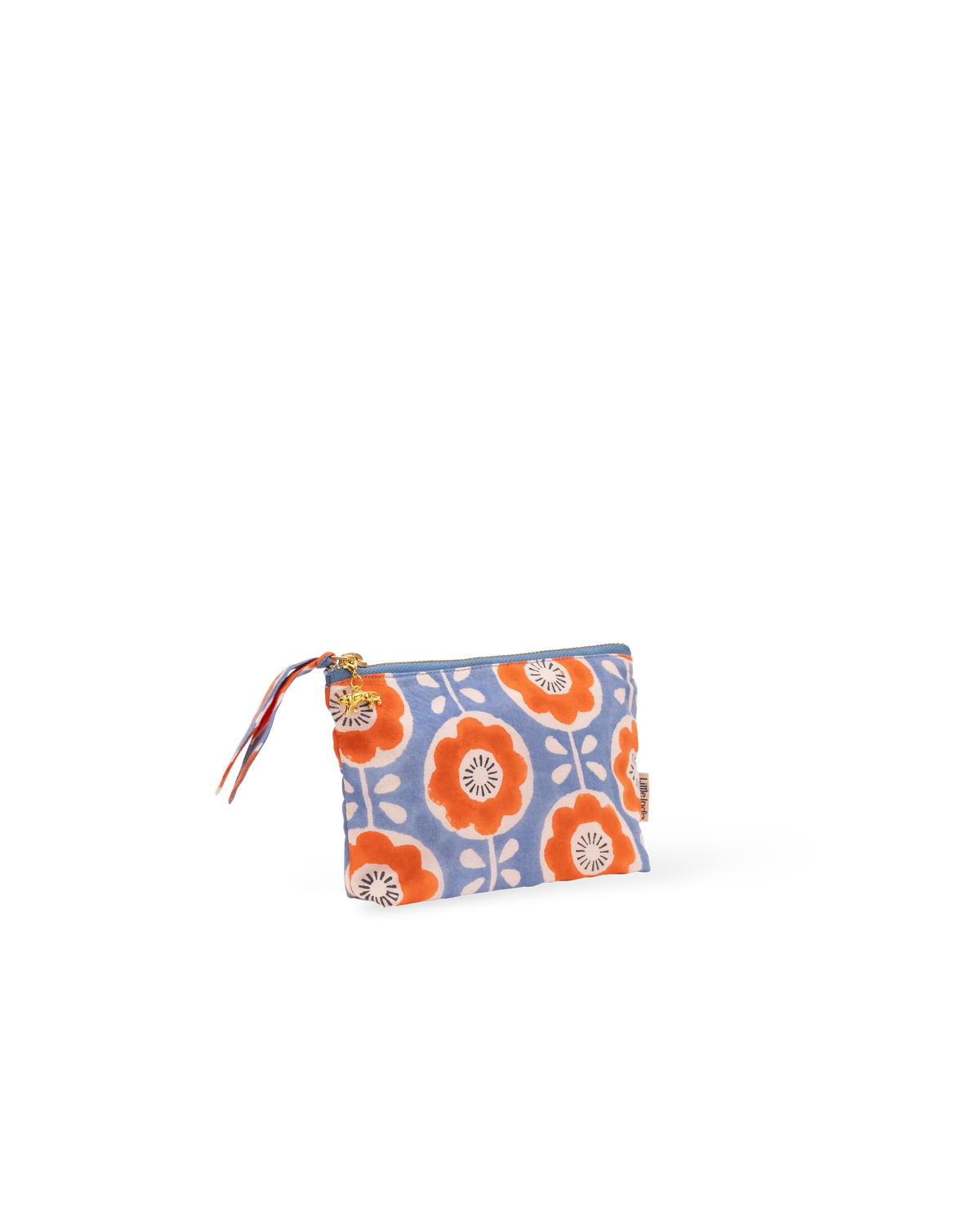 Hand Block Printed Organic Cotton Pouch - Folk Flower: Small
