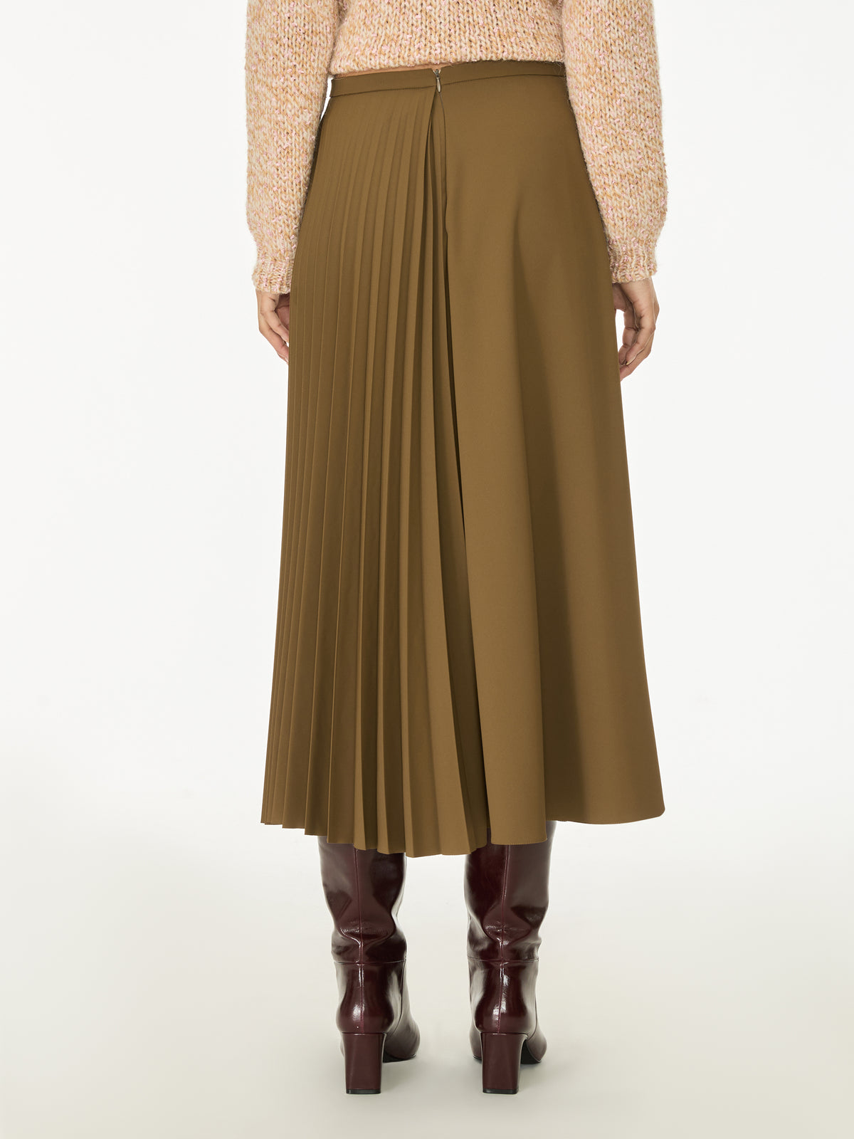 Alamaro 100% Recycled Polyester Pleated Skirt in Khaki