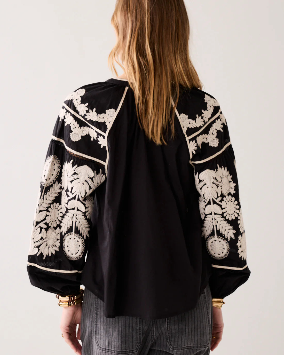 Cambric Cotton Embroidered Top Black
