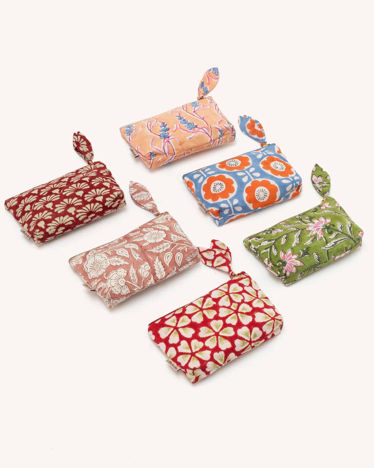 Hand Block Printed Organic Cotton Pouch - Folk Flower: Small